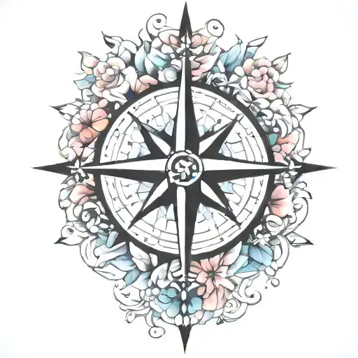 compass rose blooming tattoo design idea