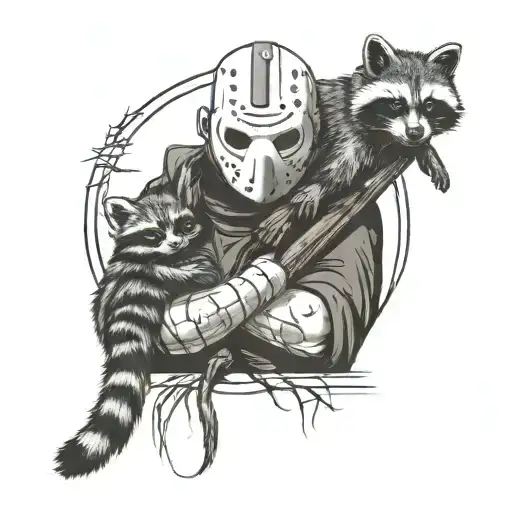 Jason Voorhees holding a baby racoon tattoo design idea