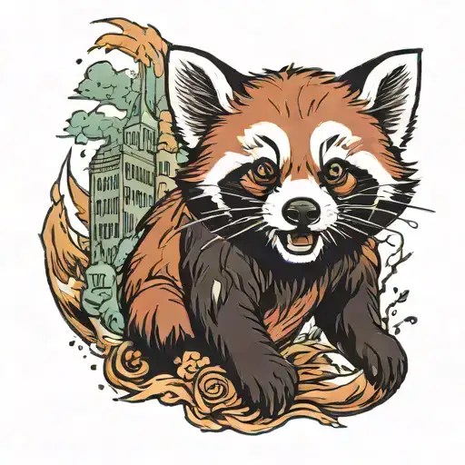 red panda burning down a city tattoo design idea