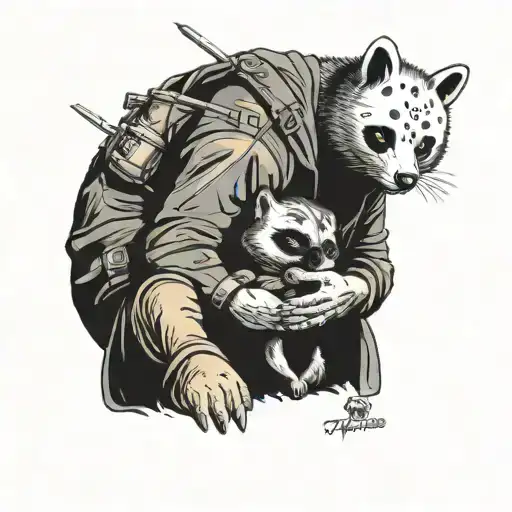 Jason Voorhees holding a baby racoon tattoo design idea