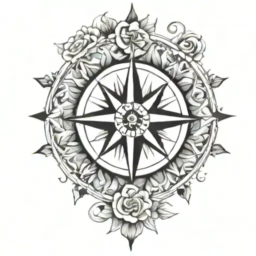 compass rose blooming tattoo design idea