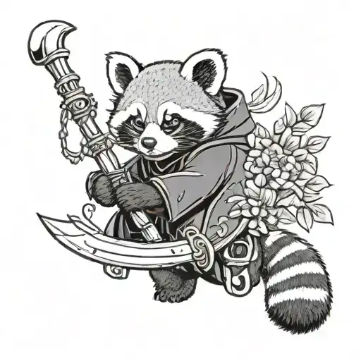 red panda wearing a black cloak holding a scythe tattoo design idea