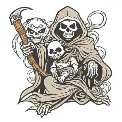 grim reaper with baby panda tattoo design idea