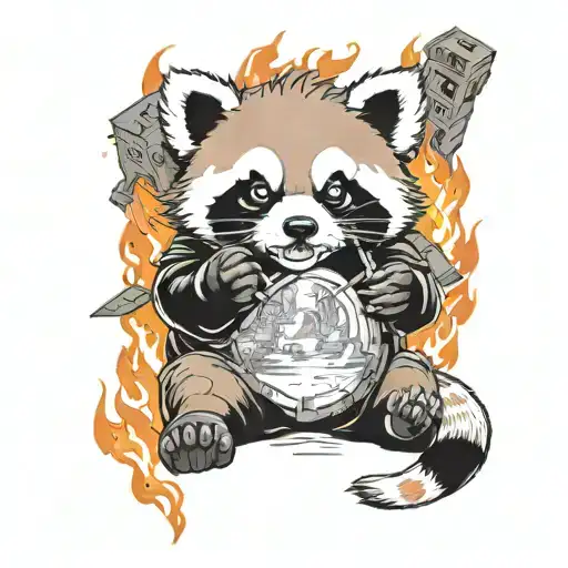 red panda burning down a city tattoo design idea