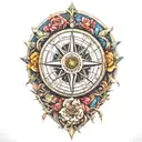 compass rose blooming tattoo design idea