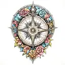 compass rose blooming tattoo design idea