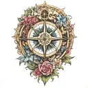 compass rose blooming tattoo design idea