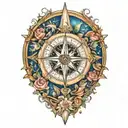 compass rose blooming tattoo design idea