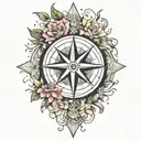 compass rose blooming tattoo design idea