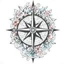 compass rose blooming tattoo design idea