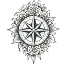 compass rose blooming tattoo design idea