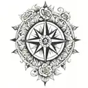 compass rose blooming tattoo design idea