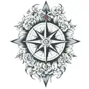compass rose blooming tattoo design idea
