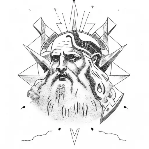 zeus with earth above him, lightning streak tattoo design idea