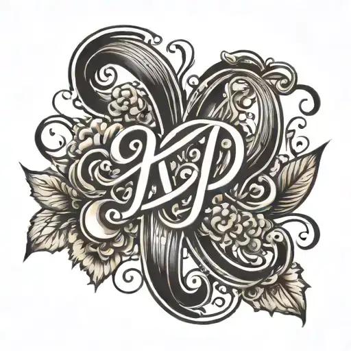 cursive font initials KP overlapping tattoo design idea