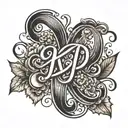 cursive font initials KP overlapping tattoo design idea