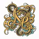 cursive font initials KP overlapping tattoo design idea