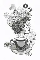 An abstract design combining elements of beat generation literature, women, and coffee in a dotwork style tattoo design idea