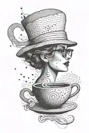 An abstract design combining elements of beat generation literature, women, and coffee in a dotwork style tattoo design idea