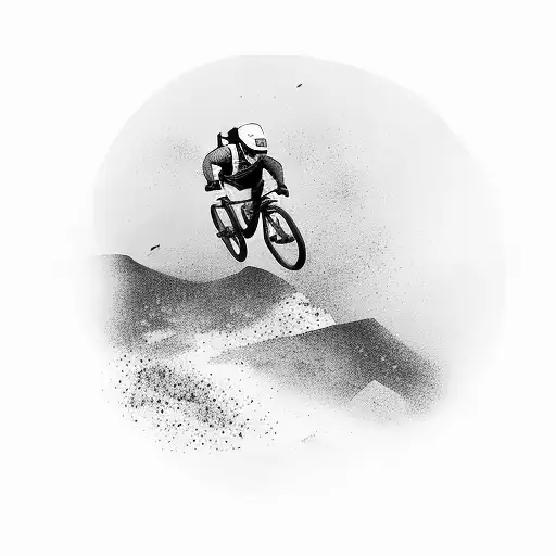 A silhouette of a mountain biker conquering a steep downhill descent tattoo design idea