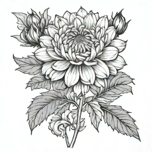marigold and cosmos Adalynn names Chrysanthemum  kinsleigh on the stem tattoo design idea