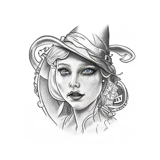 alice in wonderland in a jungle holding cash tattoo design idea