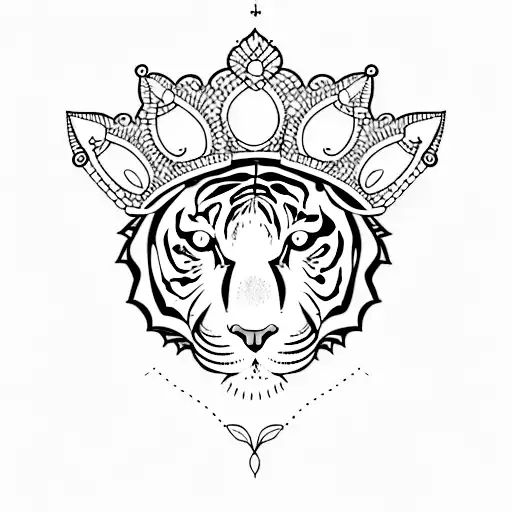 A minimalist tattoo of a tiger with a delicate pastry crown, representing the client's love for both tigers and patisserie. tattoo design idea