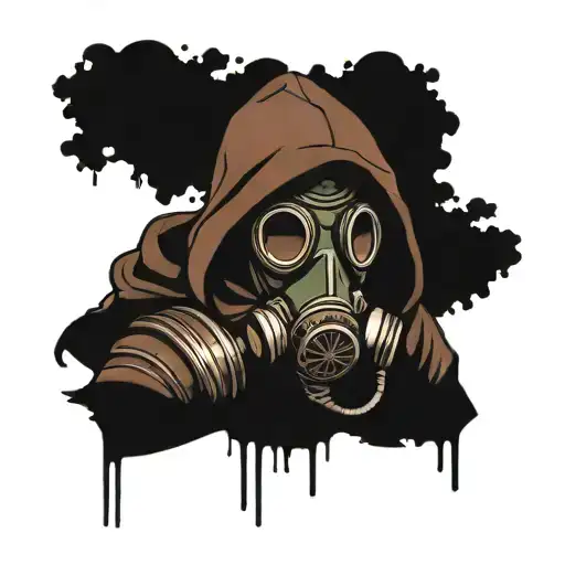 post apocalyptic wanderer with gas mask and hood tattoo design idea