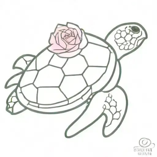 sea turtle, pink peonies, breast cancer ribbon tattoo design idea
