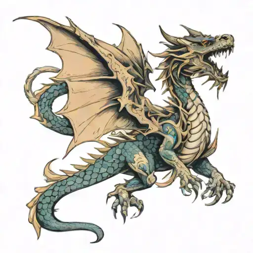 detailed dragon intertwined clean Japan stile fine line geometry  tattoo design idea