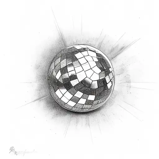 palm holding a mirror ball tattoo design idea