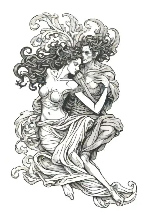 hades and Persephone falling tattoo design idea