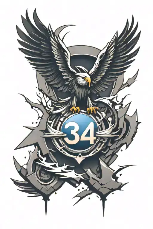 number 34, bmw logo, eagle wings tattoo design idea