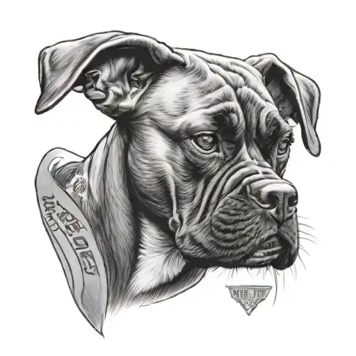 Create a tattoo featuring a Boxer dog wearing an Arkansas Razorbacks football jersey, with a background of a cooperage workshop tattoo design idea