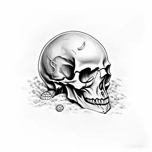 skull with the beach and XXVI written on paper tattoo design idea