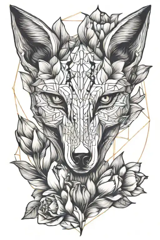 fox skull with tulips tattoo design idea