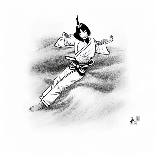Geisha executing a jiu jitsu technique tattoo design idea