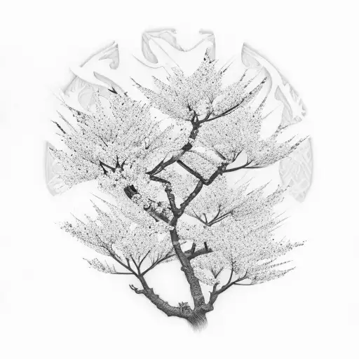 Japanese cherry blossom tree with jiu jitsu gi petals tattoo design idea