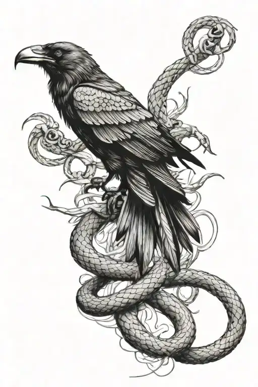 crow fighting snakes tattoo design idea