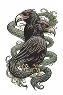 crow fighting snake tattoo design idea
