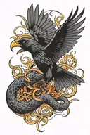 crow fighting snake tattoo design idea