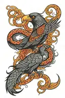 crow fighting snake tattoo design idea