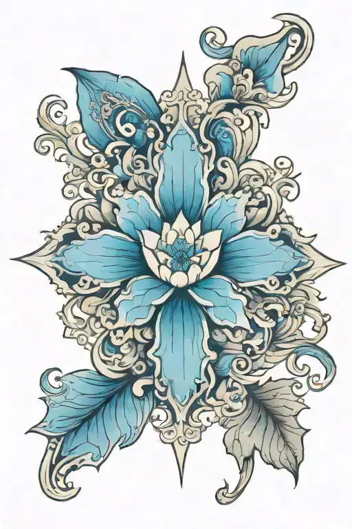 Cross with blue lotus flower in the center representing tattoo design idea