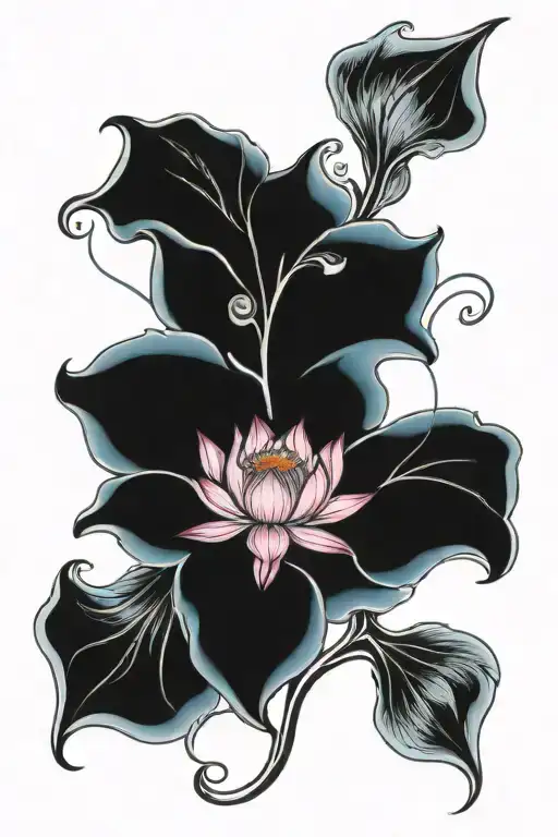 Cross with blue lotus flower in the center surrounded tattoo design idea