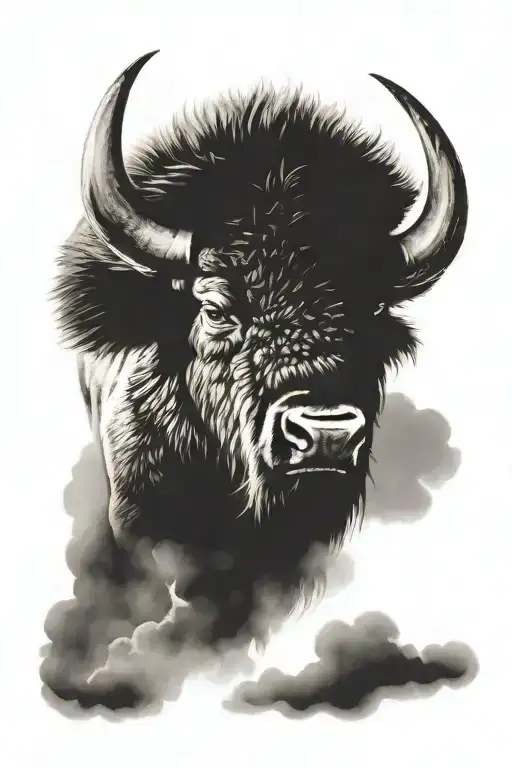 Bison facing a thunderstorm tattoo design idea