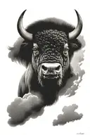 Bison facing a thunderstorm tattoo design idea
