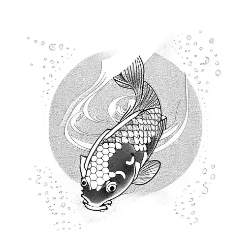 Japanese koi fish swimming in a wave tattoo design idea
