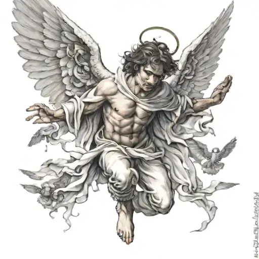 angel falling from heaven, instead of being an angel, let him be a demon tattoo design idea