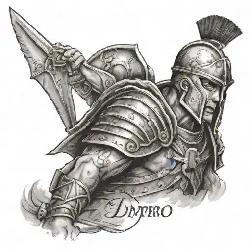 roman warrior with dum spiro spero written tattoo design idea