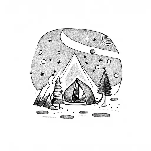 A campfire under a starry night sky tattoo design idea